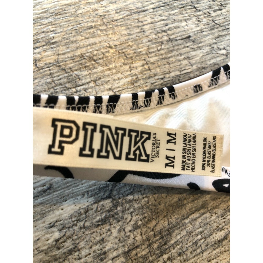 PINK Victoria's Secret Bikini Top Medium Swimsuit Script Bandeau Swim Womens - Picture 3 of 7